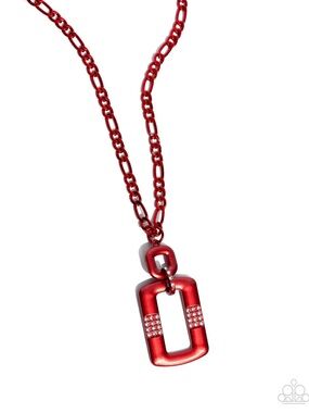 paparazzi Red Rectangular Pendant Necklace with Rhinestone Accents